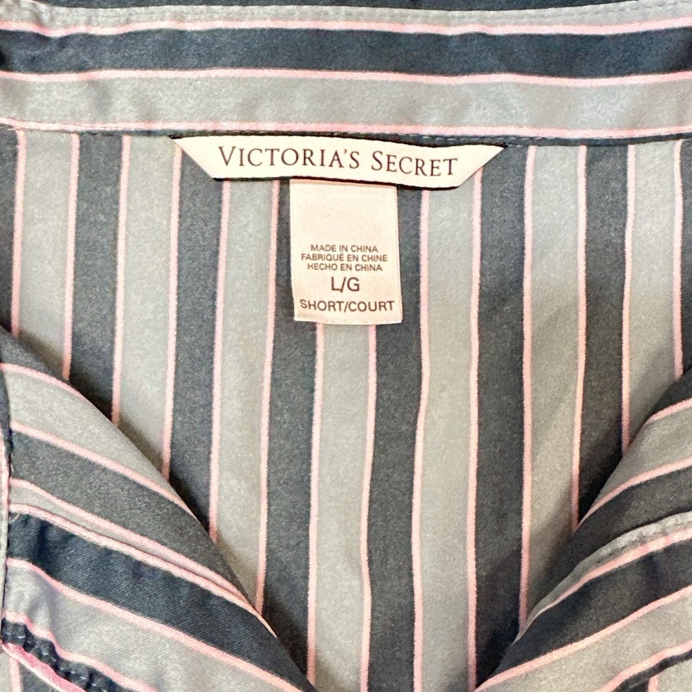 Victoria's Secret Pajama Top Large Pink Satin Long Sleeve Button Up Pinstripe - Picture 8 of 10